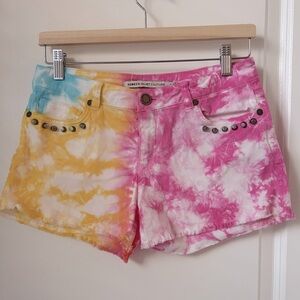 Romeo & Juliet Couture Pink and Yellow Tie-Dye Jean Shorts size 27